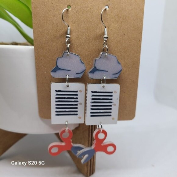 Rock Paper Scissors Earrings Fun Novelty Dangle Drop Earrings Women NEW - Picture 1 of 3